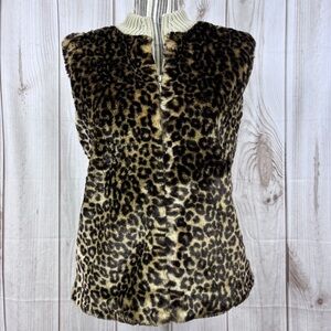 Vintage Carolina Colours Leopard Print Faux Fur Full Zip Vest 90's Ribbed Medium